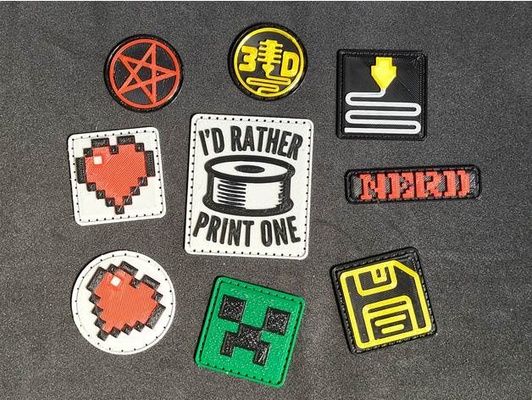 sew-on patches - random assortment by ocelotzlasu 3d printing logo minecraft nerd overwatch patch pin sewing sewon 3d print model - Mito3D