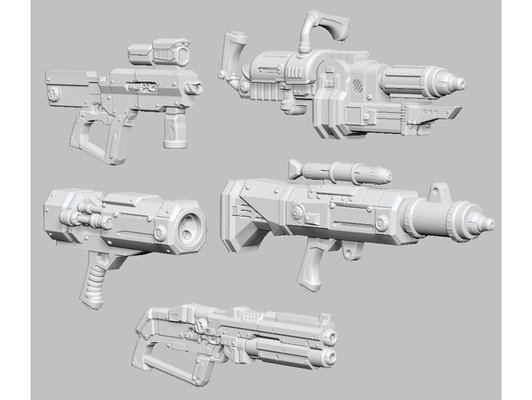 sci armes ensemble by 3dartguy cosplay soutenir arme dnd miniature fantaisie miniatures science fiction scifi 3d print model - Mito3D