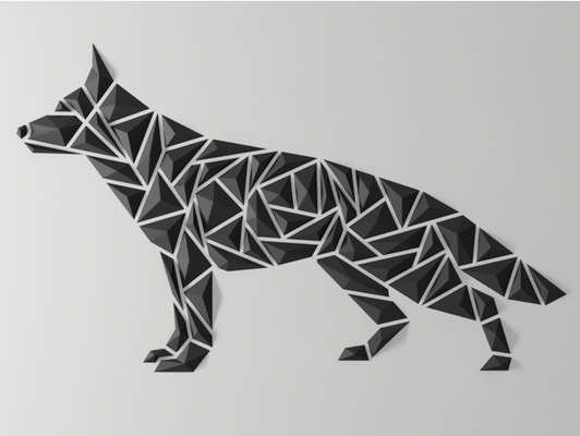 geometric dog wall art - german shepherd style by dgemily 2dart 2d animal decor decoration geometry germanshepherd home lowpoly poly sculpture triangle wallart mount 3d print model - Mito3D