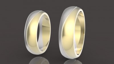 2 anéis de casamento conjunto com duas peças montagem impressão 3d do modelo a moda 3D impressão, arquivo design, 3d, design jóias imprimível sterling prata, aliança anel platina, ouro brilhando feminina kit complementar lindo 3D print model - Mito3D