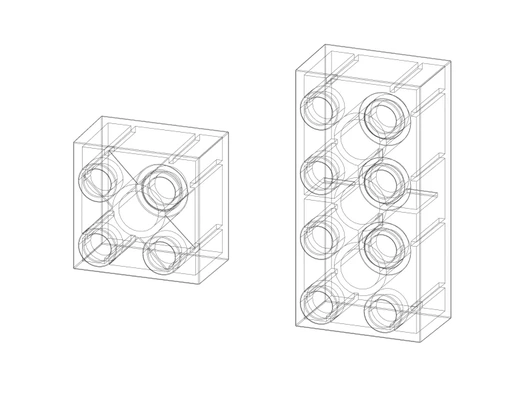 2x2 2x4 construção blocos projeto 3d impressão modelo trio tag brinquedo edifícios brinquedos quadra designs retângulo designertoy projetado 3d print model - Mito3D