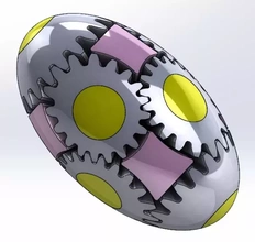 3d elipse engranaje huevo t18m2 60x35 impresión modelo trío esfera pelota juguete regalo mecánico bisel mecanismo artilugio piñón 3d print model - Mito3D