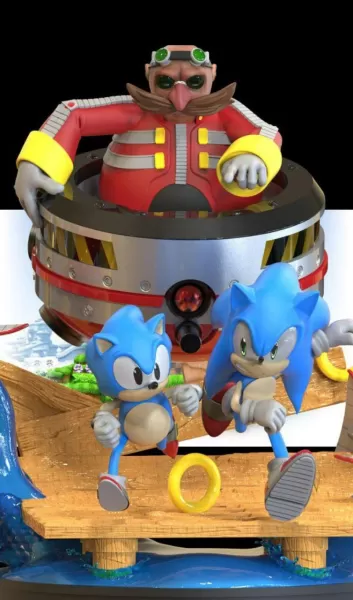 3d printed sonic display printing model art figurine sculpture toys design fan fanart hedgehog 3d-print handmade collectibles fandom gaming artwork diorama 3dprintart merch 3D print model - Mito3D