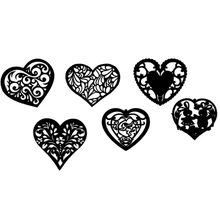 6 hearts motif 3d printing model - threeding art heart wall love decor 2d sticker loving tags 3d print model - Mito3D