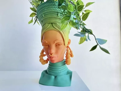 Afrika Königin Blume Topf 3d Drucken Modell Vase Büste Frau Pflanzer Dekoration Skulptur Kopf 3d print model - Mito3D