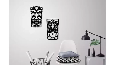 Afrikalı maske duvar dekorasyon 2 maskeler 3d baskı model üçleme Sanat dekor Afrika folklor profil 3d print model - Mito3D