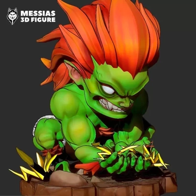 blanka chibi 3d impresión modelo trío etiquetas printing estilo lindo personaje adorable diseño vídeo juego mercancías personalizado figurilla high quality personalizable calle combatiente coleccionables azar coleccionable icónico ventilador arte 3d print model - Mito3D