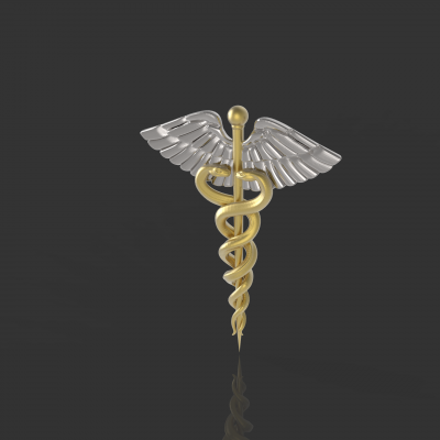 caduceo di stampa 3d modello moda La 3D, modello, file 3D stampabile la progettazione, 3d, retro in acciaio oro argento metallo gioielli ciondolo ciondoli scultura soccorso bassorilievo sterling platino simbolo pendent medicina 3D print model - Mito3D