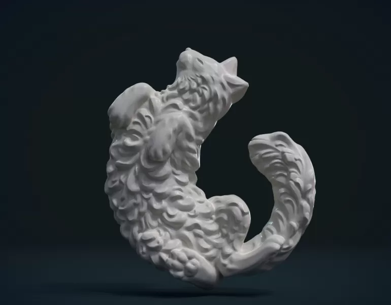 Katze bas relief 3d Drucken Modell dreiding Skulptur Ornament Carving Kitty Kätzchen Locken 3D print model - Mito3D