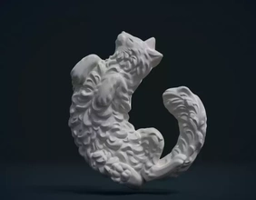 gato bas relief 3d impressão modelo trio escultura enfeite gatinha gatinho cachos 3d print model - Mito3D