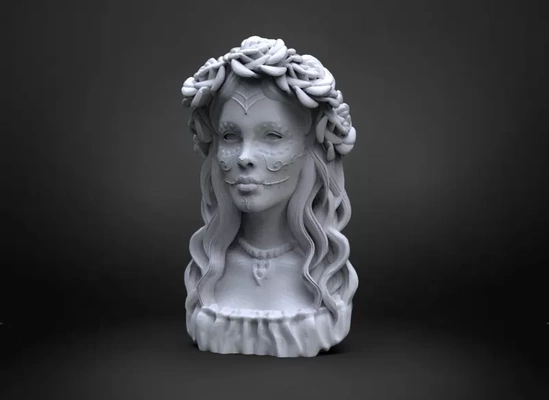 catrina büst 3d baskı model üçleme etiketleri heykel kadın kafatası meksika kültür gün ölüler 3d print model - Mito3D
