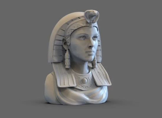 cleopatra busto 3d impresión modelo trío etiquetas arte escultura mujer estatua egipto agipciano 3d print model - Mito3D