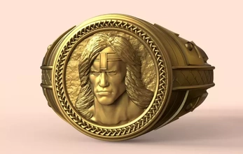 conan bárbaro sello 3d impresión modelo trío anillo joyería joya humano medieval guerrero fantasía personaje personas oro Arnold Schwarzenegger Conan 3d print model - Mito3D