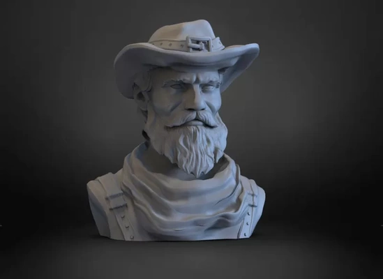 cowboy büste 3d drucken modell dreiding stichworte skulptur statue gewehr westen western 3d print model - Mito3D