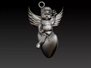 Cupido 3d impresión modelo trío corazón colgante pendiente amor 3d print model - Mito3D