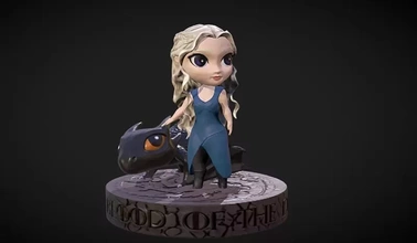 daenerys drogon chibi 3d impresión modelo trío juguete juego continuar dragones figuritas tronos targaryen 3dprinting 3dprint figura miniaturas memes 3dprinted arte Daenerys Targaryen Game of Thrones trono 3d print model - Mito3D