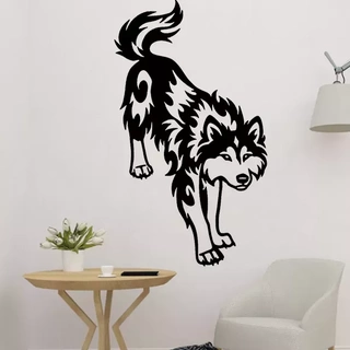 decorativo lobo decoración 3d impresión modelo pared animal montar 2d Arte pegatina 3d print model - Mito3D