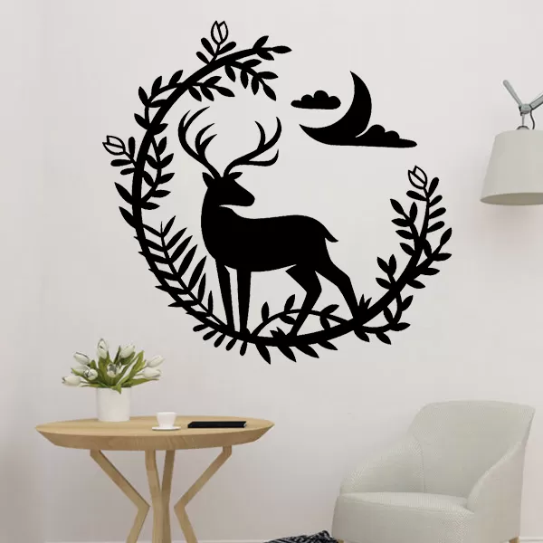 deer flower decor 3d printing model - threeding nature animal 2d wall art decoration 3D print model - Mito3D