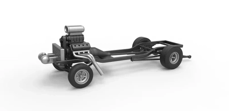 diecast chassis gases escala 1 25 3d impressão modelo trio imprimível raça arrastar dragster v8 brinquedo 3d print model - Mito3D