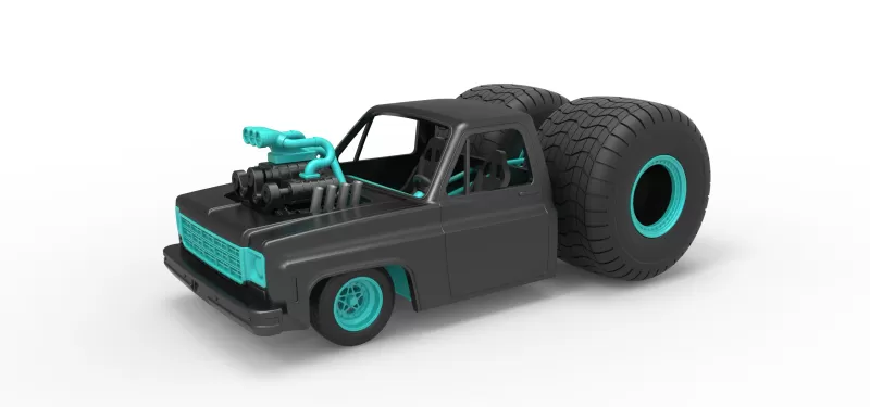 Druckguss Konzept Dragster LKW Rahmen 1 25 3d Drucken Modell Spielzeug Rennen v8 skaliert ziehen Kompressor 3D print model - Mito3D