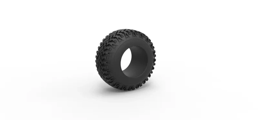 diecast offroad tire 126 scale 1 25 3d printing model - threeding tags toy printable print wheel tyre scaled allterrain mud mudtire wide 3d print model - Mito3D