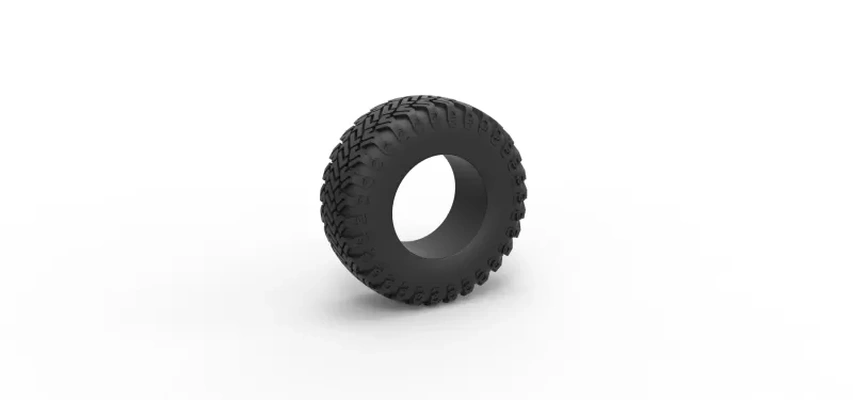 diecast offroad tire 127 scale 1 25 3d printing model - threeding tags toy printable print wheel tyre scaled allterrain mud mudtire 3d print model - Mito3D