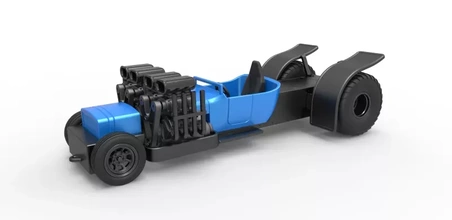 fundido presión tracción camión 2wd caliente varilla v8 versión 2 1 25 3d impresión modelo trío juguete imprimible carrera escamoso hotrod arrastrar dragster tirando 3d print model - Mito3D