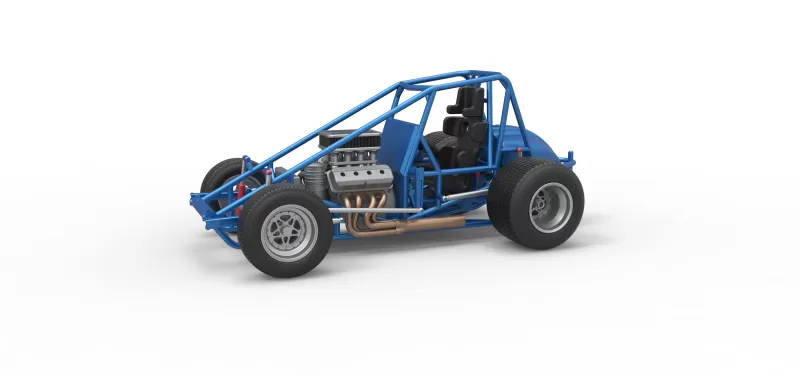 fundido presión pique coche vehiculo base escala 1 25 3d impresión modelo trío etiquetas juguete imprimible carreras v8 escamoso suciedad chasis sprintcar pista 3D print model - Mito3D