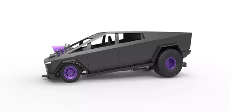 diecast Tesla cibertruck puxar caminhão 2wd escala 1 25 3d impressão modelo trio brinquedo imprimível arrastar dragster cyberpunk puxando puxador 3d print model - Mito3D