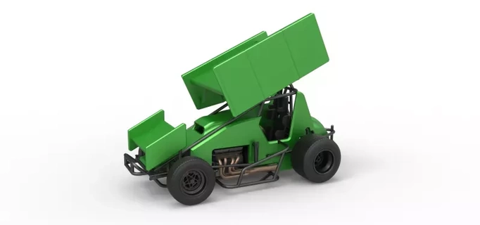 fundido presión alas pique coche vehiculo escala 1 25 3d impresión modelo juguete imprimible carreras escamoso suciedad sprintcar pista alasprintcar 3d print model - Mito3D