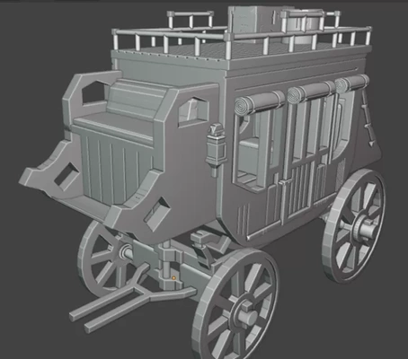 diligência del oeste fargo 3d impressão modelo trio tag carrera técnico rueda carro diorama caballo mala transporte cilindro freio correr cocheiro vaquero 3d print model - Mito3D