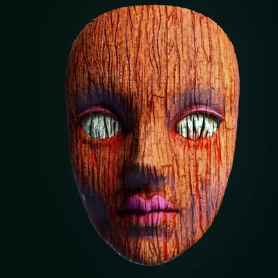 muñeca máscara madera horror estilo 3d impresión modelo trío etiquetas antiguo arte escultura víspera santos árbol fantasma atrapado cosplay obsesionado 3d print model - Mito3D