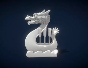 continuar barco 3d impresión modelo trío escultura recuerdo obra arte Taiwán 3dpainting festivales Dragón 3d print model - Mito3D