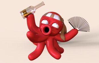 drunk octopus 3d-Druck Modell Spielzeug, Spiele & hobby 3D-Druck-Modell, 3D-Druck-Datei, 3D-druckbares Modell, 3D-Druck, Gestaltung, Druck 3d, anime, manga, Alkohol, ocotpus, tantacles, trinken, Wodka, Glas, Meer, Wasser, Tier, Niedlich, Figur, lustig, Karikatur, monster 3d print model - Mito3D