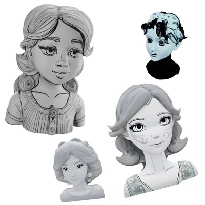 elegant stylized female bust collection 3d printing model - threeding tags decorative sculpture desk decoration cartoon-style printed art piece collectible busts anime-inspired design gift idea diy high-detail print miniature home decor resin printer fdm printable smooth surface beginner-friendly stylish character deco handmade-style 3d print model - Mito3D