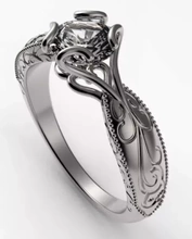 fancy pattern solitaire ring 3d printing model - threeding millgrain filligree engraving engraved 3d print model - Mito3D