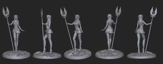 Gardien 3d impression modèle trio fille fantaisie elfe elfes boulonné 3d print model - Mito3D