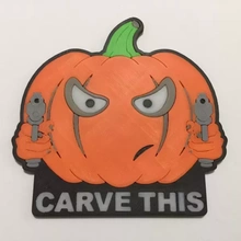 hallowe'en pumpkin 'carve this' coaster 3d printing model - threeding halloween sign plaque holiday guns carve 3d print model - Mito3D