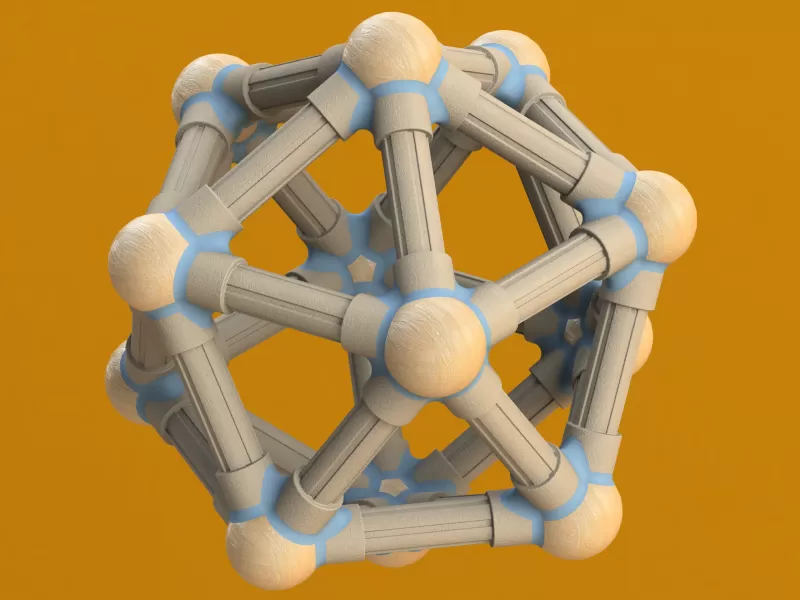 ikosahedral yapılar atomları 3d baskı model üçleme etiketleri sanat dekorasyon bilim icosahedron simetri üçgensel malzemeler toplar atomik yönler ikosahedra yüzlü küme dörtyüzlü kontahedron molekül 3D print model - Mito3D