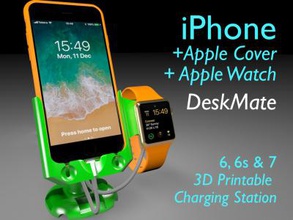 iphone+apple cover+apple watch 6 6s & 7 deskmate electronic technology 3D printing model, file, printable design, 3d print, iPhone, Apple Watch, Charging Station, iPhone Holder, 6, 6s, 7, 3d print model - Mito3D