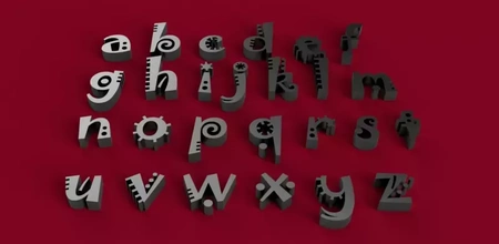 şakacı yazı tipi küçük harf 3d harfler stl dosya baskı model üçleme dekorasyon işaret mektup alfabe 3dmodel 3dprint sembol gadget'lar Metin dil 3dletter 3dletters 3d print model - Mito3D