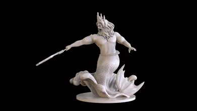 rei tritão 3d impressão modelo trio escultura estátua peixe sereia 3d print model - Mito3D