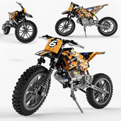 lego técnica moto cruzar bicicleta 3d impresión modelo trío etiquetas deporte juguetes motocicleta plastico habitacion niños 3d print model - Mito3D