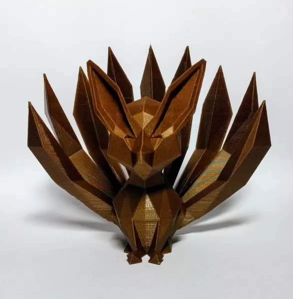 low poly nine tailed zorro 3d impresión modelo trío animal criatura anime fantasía manga naruto tail 3D print model - Mito3D