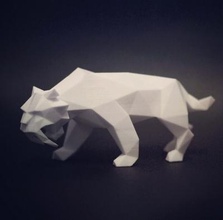 low poly saber toothed tiger art 3D printing model, file, printable design, 3d print, Low Poly, Saber, Toothed, Tiger, animal, sculpture, art, decor, statue, lowpoly, faceted, modern, extincted, extinct, prehistoric 3d print model - Mito3D