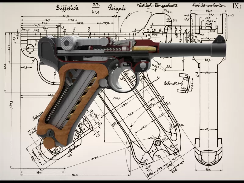 Luger p08 parabellum 3d baskı model üçleme silah tabanca ateşli 3D print model - Mito3D