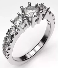 multi stone engagement ring 3d printing model - threeding jewelry diamond 3d print model - Mito3D
