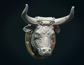 ornate bull head ii 3d printing model - threeding sculpture animal cow abstract mounted calf ox 3d print model - Mito3D