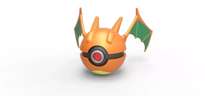 pokebola Charizard 3d impressão modelo bola brinquedo imprimível Pokémon 3d print model - Mito3D