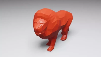 poly Lion 3d impression modèle trio art décoration chat sculpture animal jouet Roi low bureau savane sauvage vie 3d print model - Mito3D